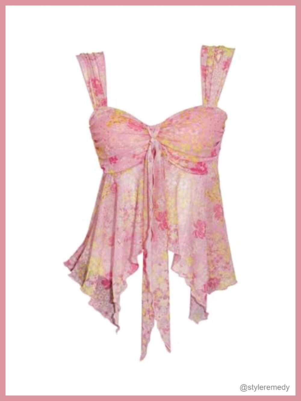 Women's Boho Floral Mesh Asymmetrical Ruffle Tank Top